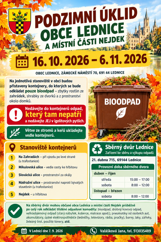 Podzimní úklid obce Lednice a&nbsp;místní části Nejdek.